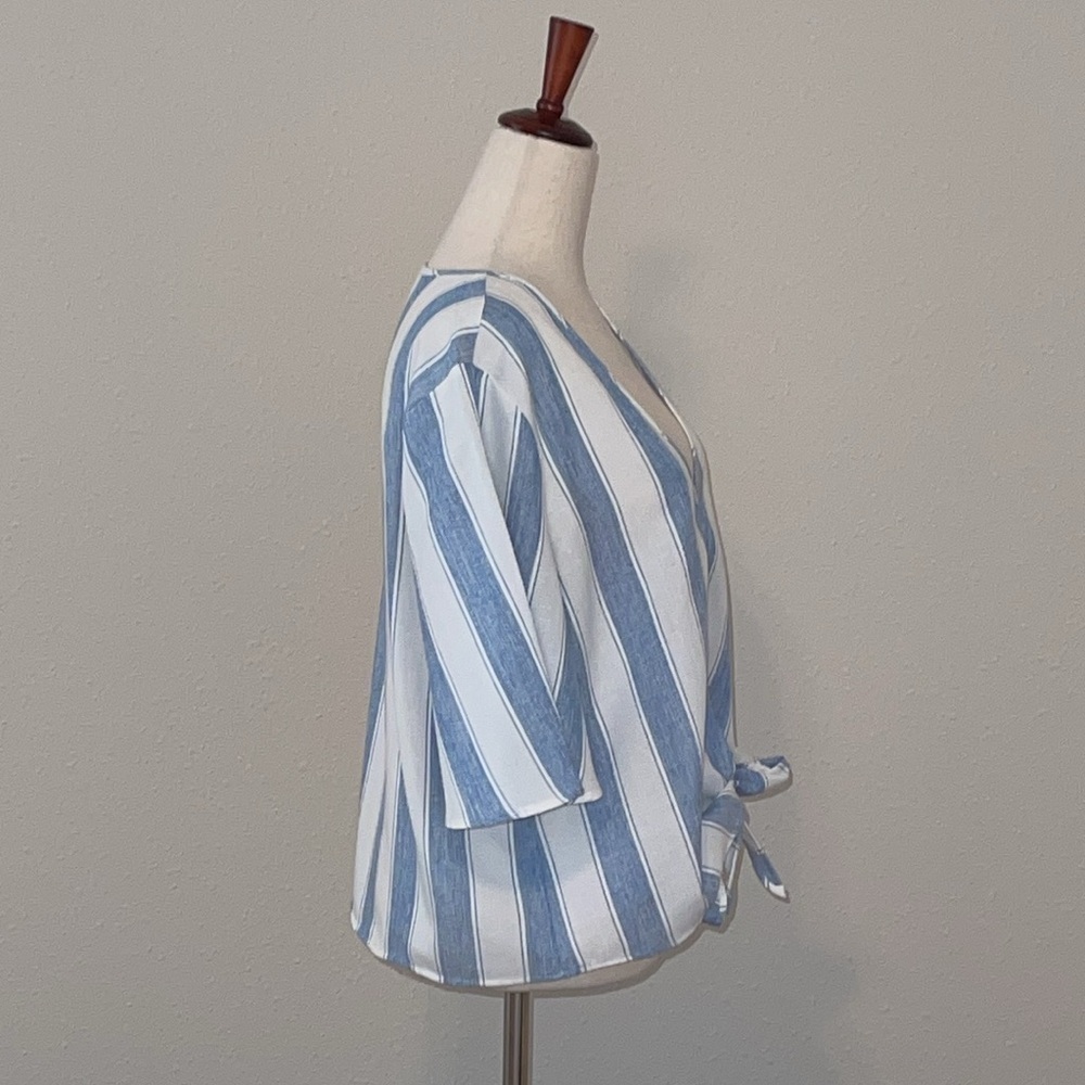 WISH Blue Striped Tie Waist Blouse Sz. MD - Picture 5 of 10